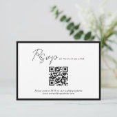 Carte D'accompagnement Script minimal Bordure noire QR Code Mariage Rsvp (Debout devant)