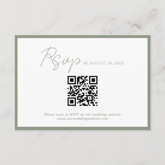 Carte D'accompagnement Script minimal Bordure verte QR Code Mariage Rsvp (Devant)