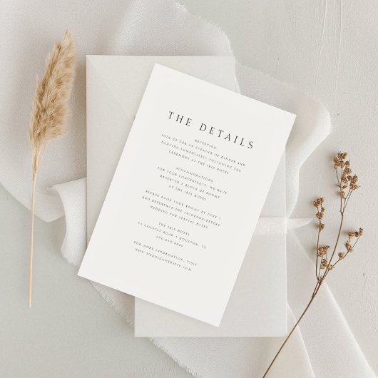 Carte D'accompagnement Script minimal chic Moderne Élégant Détails Mariag