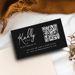 Carte D'accompagnement Script minimal Elegant B&W Code QR Mariage RSVP
