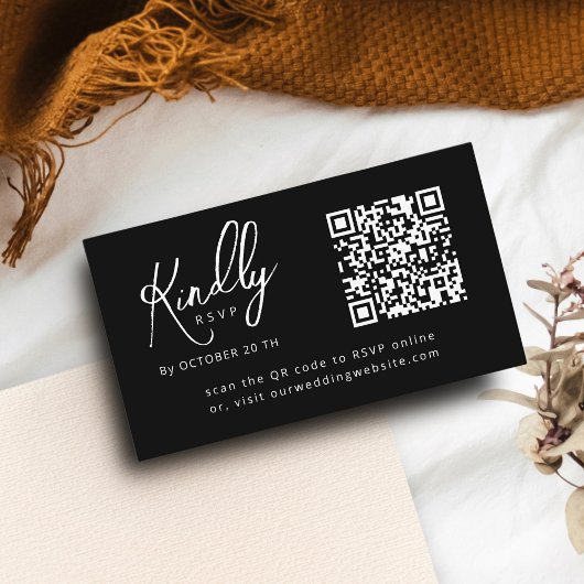 Carte D'accompagnement Script minimal Elegant B&W Code QR Mariage RSVP