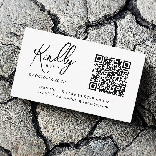 Carte D'accompagnement Script minimal Elegant B&W Code QR Mariage RSVP