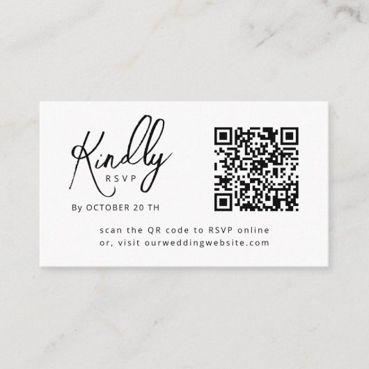 Carte D'accompagnement Script minimal Elegant B&W Code QR Mariage RSVP (Devant)
