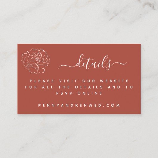 Carte D'accompagnement Script minimal Mariage Floral Terracotta site Web (Devant)