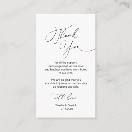 Carte D'accompagnement Script minimaliste moderne, Mariage Merci Enclo (Devant)