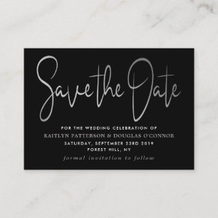 Carte D'accompagnement Script moderne Argent Foil Enregistrer la date