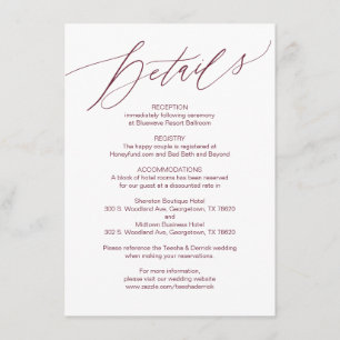 Carte D'accompagnement Script moderne, Bourgogne, fiche Mariage