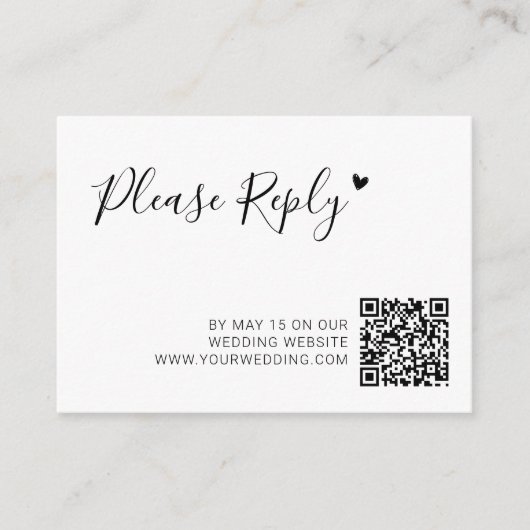 Carte D'accompagnement Script moderne Coeur QR Code Site Mariage RSVP (Devant)