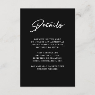 Carte D'accompagnement Script moderne Détails du Mariage noir