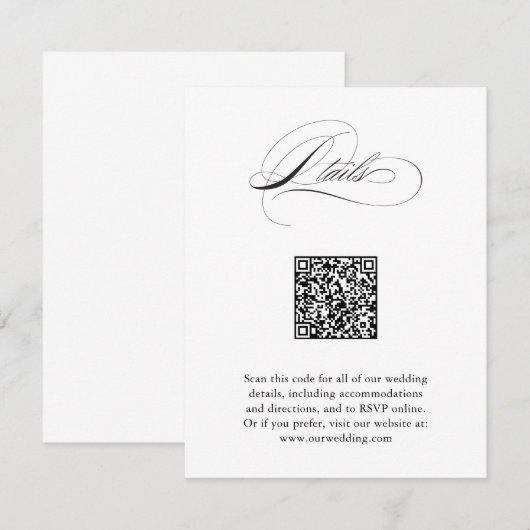 Carte D'accompagnement Script moderne élégant QR Code Détails du Mariage (Devant / Derrière)