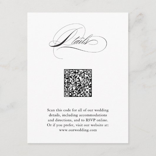 Carte D'accompagnement Script moderne élégant QR Code Détails du Mariage (Devant)