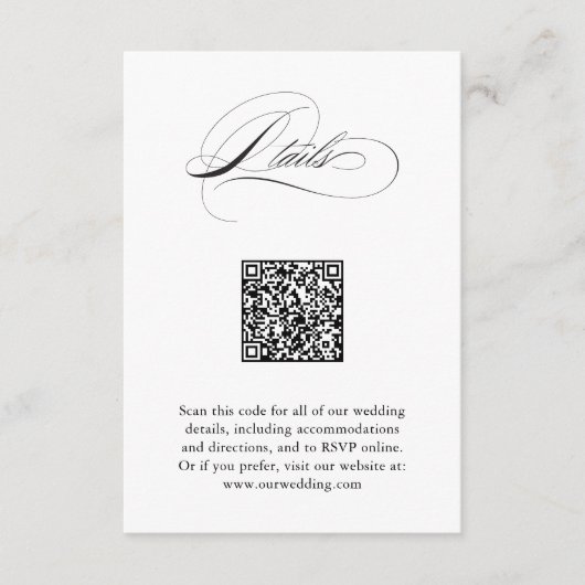 Carte D'accompagnement Script moderne élégant QR Code Détails du Mariage (Devant)