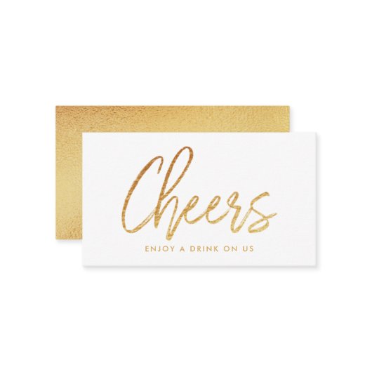 Carte D'accompagnement Script moderne Gold Foil "Chefs" Billet de boisson (Devant/Arrière en situation)