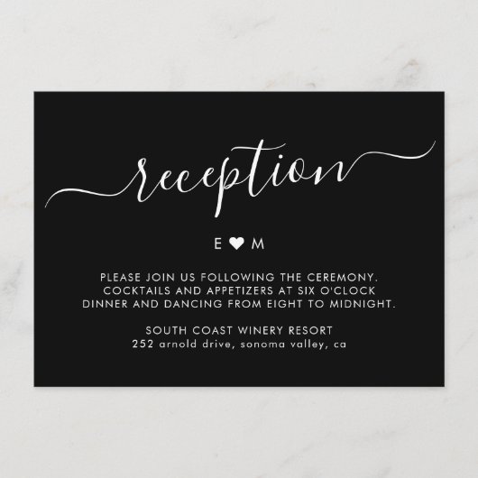 Carte D'accompagnement Script moderne Monogramme Noir Mariage Réception (Devant)