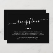Carte D'accompagnement Script moderne Monogramme Noir Mariage Réception (Devant / Derrière)