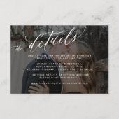 Carte D'accompagnement Script moderne noir décoloré photo détails mariage (Devant)