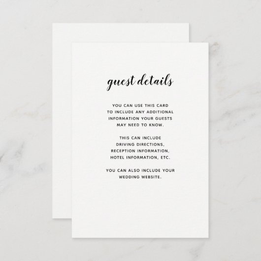 Carte D'accompagnement Script moderne noir et blanc | Informations sur l' (Devant / Derrière)