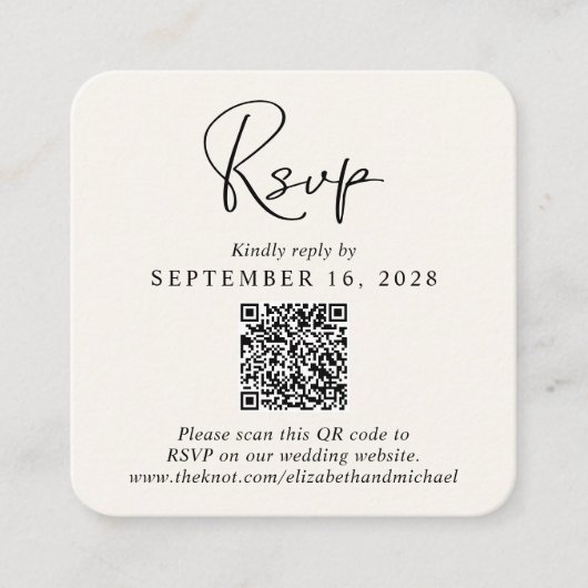Carte D'accompagnement Script moderne QR Code Cream Wedding RSVP (Devant)