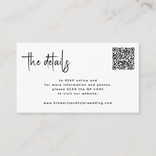 Carte D'accompagnement Script moderne QR CODE moderne RSVP détails mariag (Devant)