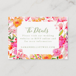 Carte D'accompagnement Script moderne Rose Orange Fleurs Détails Mariage