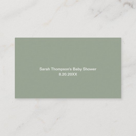 Carte D'accompagnement Script moderne Sage Baby shower vert demande de ré (Dos)