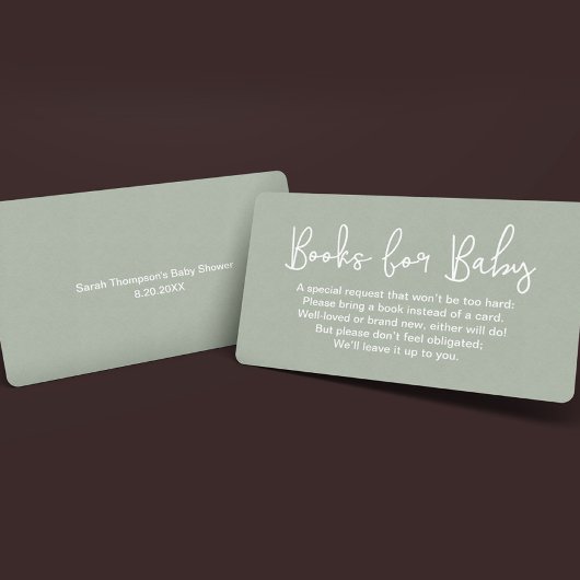 Carte D'accompagnement Script moderne Sage Baby shower vert demande de ré