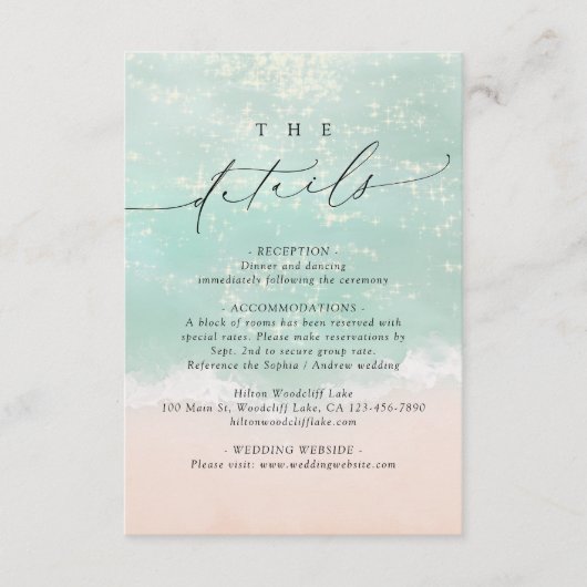 Carte D'accompagnement Script moderne Sand Hearts Beach Détails de mariag (Devant)