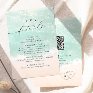 Carte D'accompagnement Script moderne Sand Hearts Beach Détails de mariag