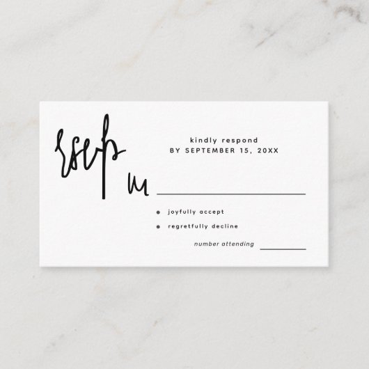 Carte D'accompagnement Script moderne simple mariage rsvp (Devant)