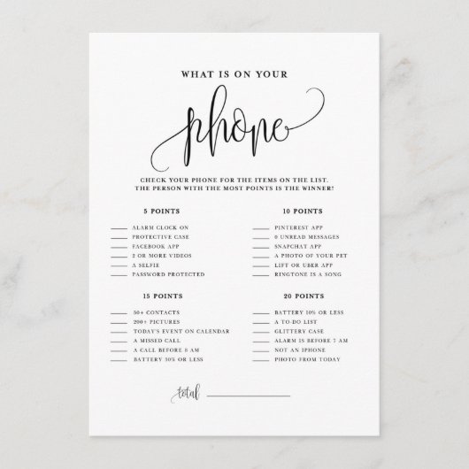 Carte D'accompagnement Script noir Ce qui est sur votre téléphone jeu dou (Devant)