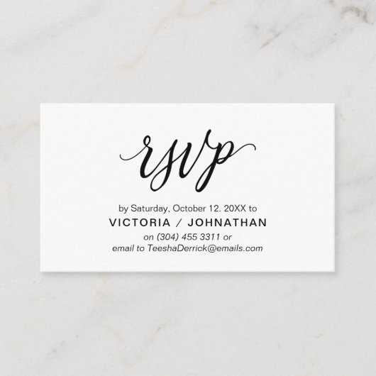 Carte D'accompagnement Script noir esthétique, mariage RSVP réponse (Devant)