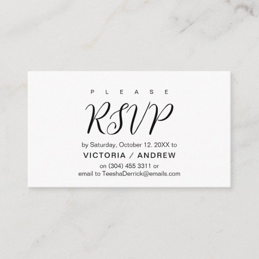 Carte D'accompagnement Script noir esthétique, mariage RSVP réponse (Devant)