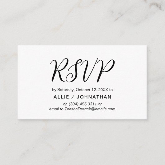 Carte D'accompagnement Script noir esthétique, mariage RSVP réponse (Devant)