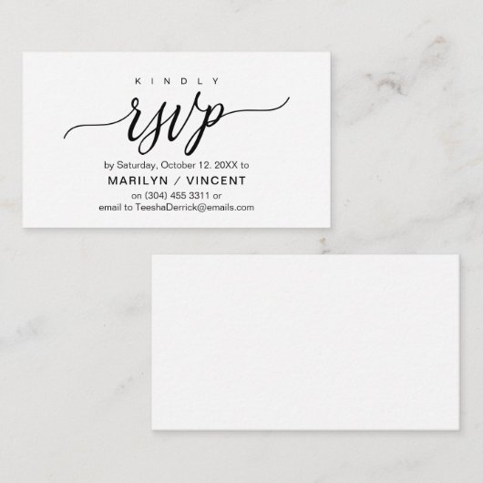 Carte D'accompagnement Script noir esthétique, mariage RSVP réponse (Devant / Derrière)