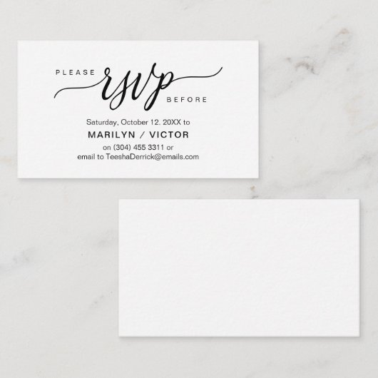 Carte D'accompagnement Script noir esthétique, Partie RSVP répondre (Devant / Derrière)
