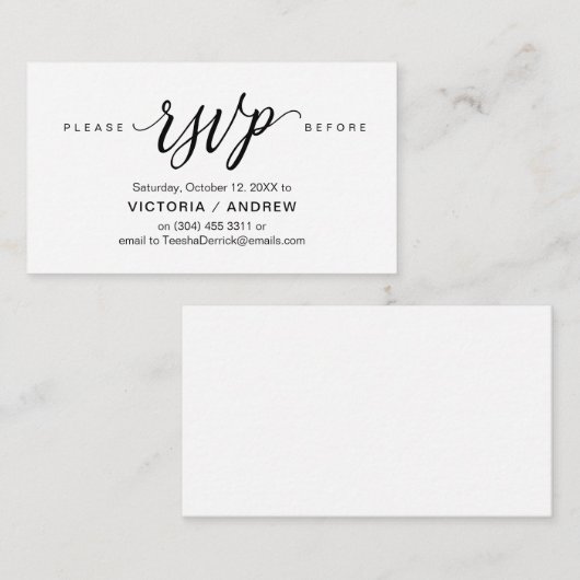 Carte D'accompagnement Script noir esthétique, Partie RSVP répondre (Devant / Derrière)