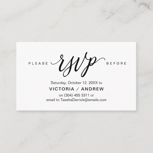 Carte D'accompagnement Script noir esthétique, Partie RSVP répondre (Devant)