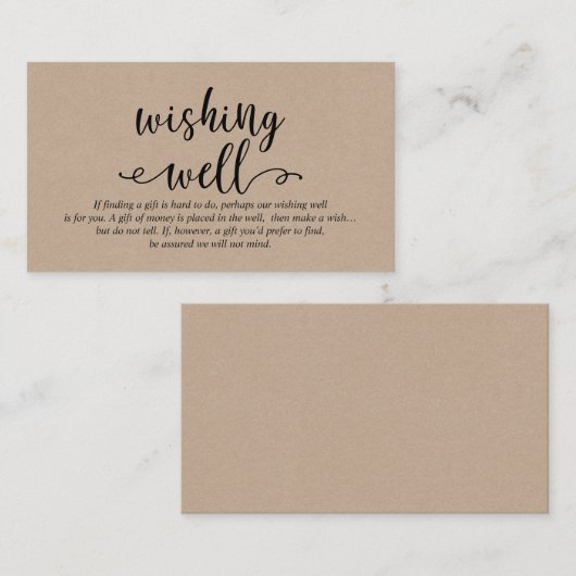 Carte D'accompagnement Script noir kraft rustique, Mariage Wishing Well (Devant / Derrière)