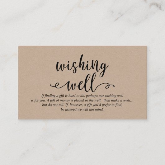 Carte D'accompagnement Script noir kraft rustique, Mariage Wishing Well (Devant)