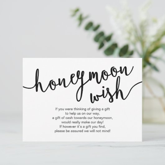 Carte D'accompagnement Script noir, Mariage Honeymoon Wish Fund (Debout devant)