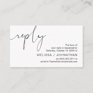 Carte D'accompagnement Script noir minimaliste moderne, mariage RSVP