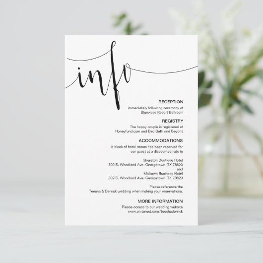 Carte D'accompagnement Script noir moderne, détails Mariages modifiables (Debout devant)