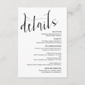 Carte D'accompagnement Script noir moderne, détails Mariages modifiables (Devant)