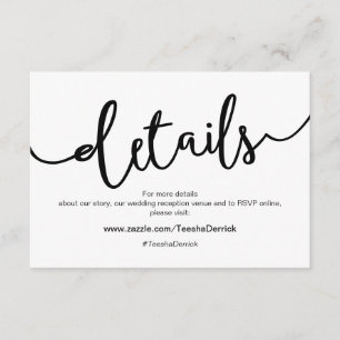 Carte D'accompagnement Script noir rustique, détails Mariage, RSVP