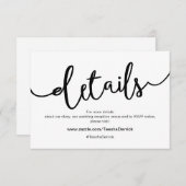Carte D'accompagnement Script noir rustique, détails Mariage, RSVP (Devant / Derrière)