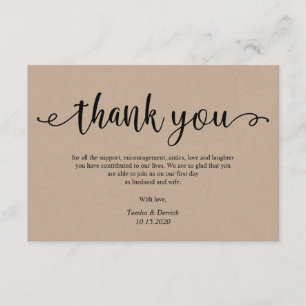 Carte D'accompagnement Script noir rustique kraft, Merci Mariage