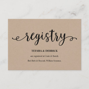 Carte D'accompagnement Script noir rustique kraft, Registre Mariage