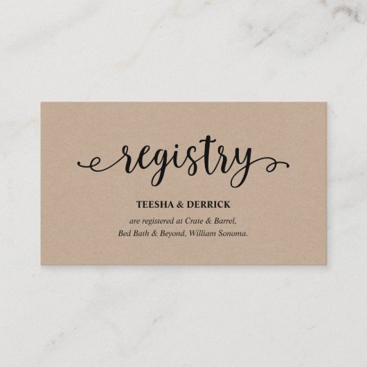 Carte D'accompagnement Script noir rustique kraft, Registre Mariage (Devant)