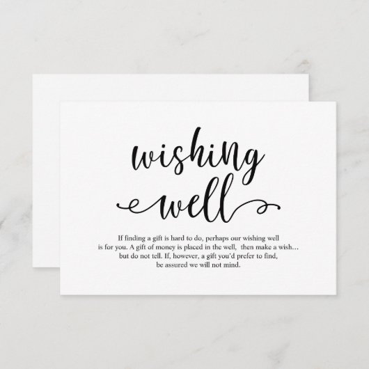 Carte D'accompagnement Script noir rustique, Mariage Wishing Well (Devant / Derrière)
