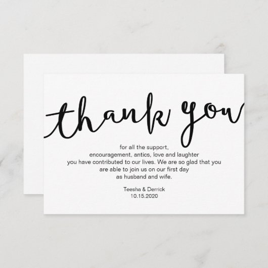 Carte D'accompagnement Script noir rustique, Merci Mariage (Devant / Derrière)